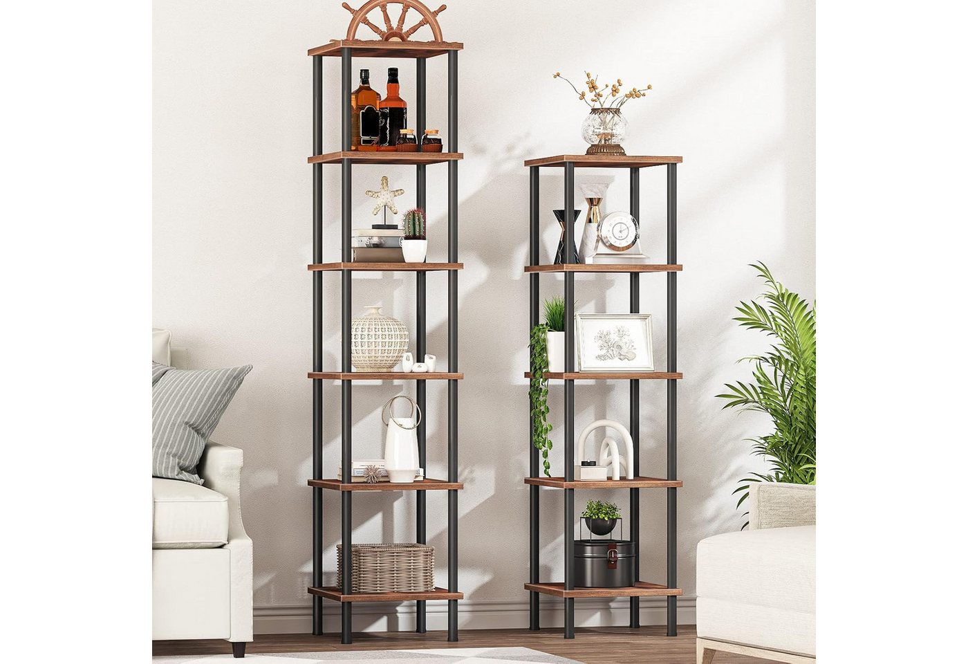 Hoobro Bücherregal Bücherregal mit 6 Ebenen, schmales Eckregal, Standregal Industrial Bild 3
