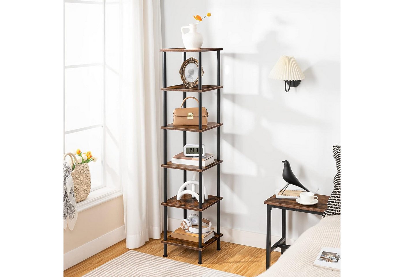 Hoobro Bücherregal Bücherregal mit 6 Ebenen, schmales Eckregal, Standregal Industrial Bild 5
