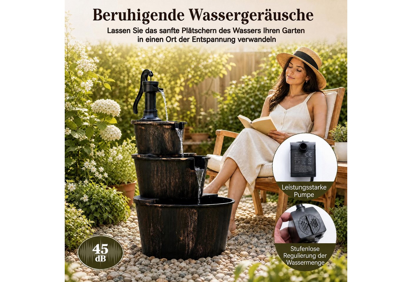KOMFOTTEU Gartenbrunnen Springbrunnen Zierbrunnen, mit Verstellbarer Pumpe Bild 4