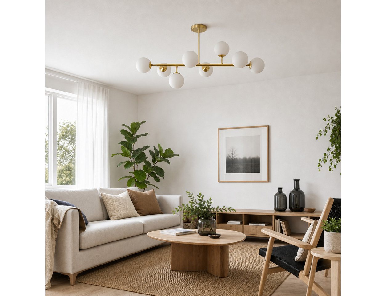 ZMH Deckenleuchte Goldene 8 Köpfe, G9, geeignet für Wohnzimmer, Esszimmer, Schlafzimmer, ohne Leuchtmittel, Ungleichmäßig angeordnet, Glasschirm, ohne Lichtquelle