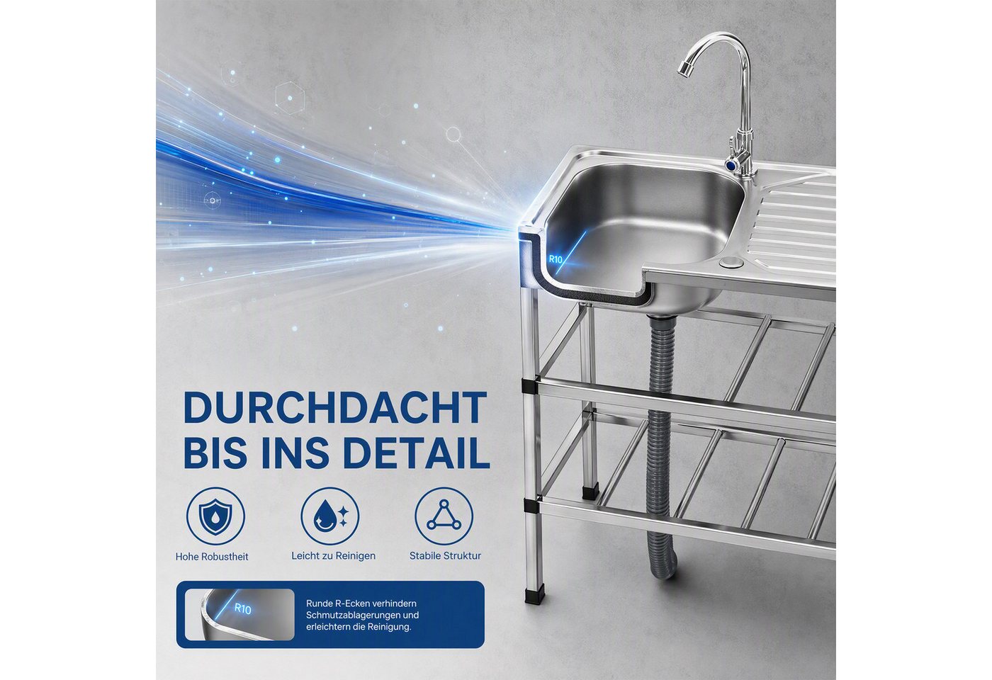 Youyijia Edelstahlspüle Edelstahl Spültisch mit Wasserhahn und Abtropffläche