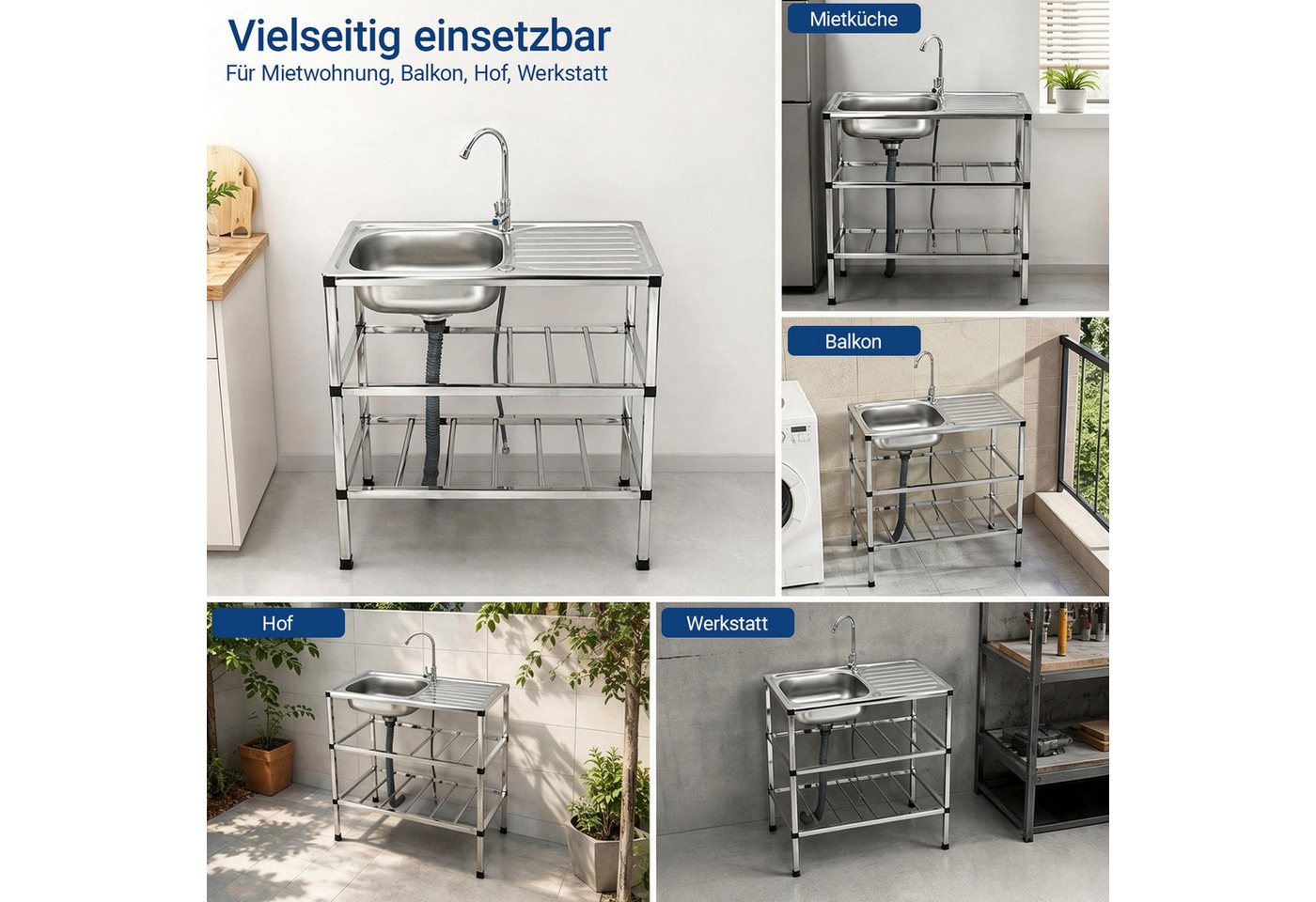 Youyijia Edelstahlspüle Edelstahl Spültisch mit Wasserhahn und Abtropffläche Bild 3