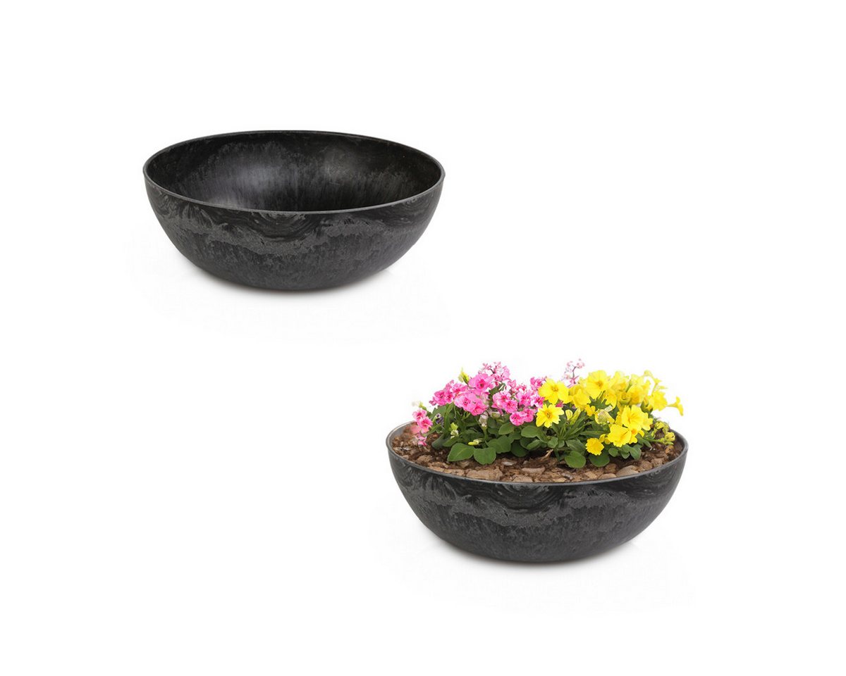 matches21 HOME & HOBBY Blumentopf Pflanzschalen für draussen Vintage Dekoschalen rund schwarz 2x 20 cm (2 St), Blumen-Schale als wetterfeste Friedhof-Schale Grab-Schmuck Grabschale Bild 4