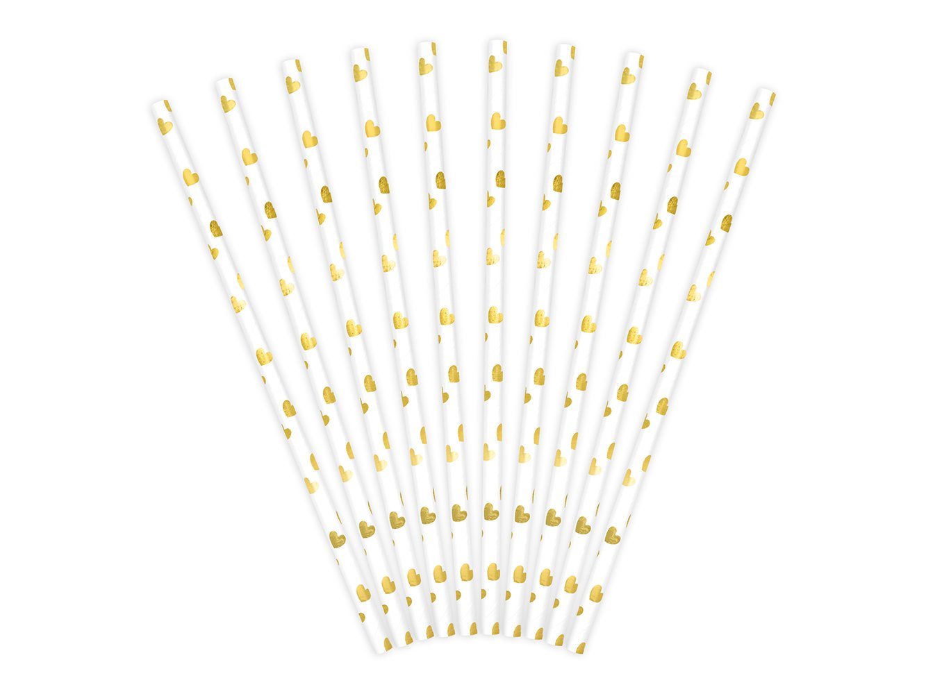 partydeco Trinkhalme, Papierstrohhalme mit Herzen 19cm weiß gold 10er Set Bild 3