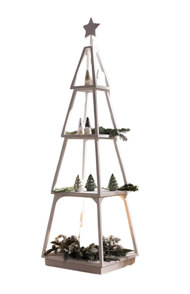 Dekoleidenschaft Standregal Dekotanne "Shabby White" aus Holz, weiß, Pyramide mit 4 Ebenen, 175 cm, hoch, Regal für Wohnzimmer, Küche & Bad, Weihnachtsbaum Alternative