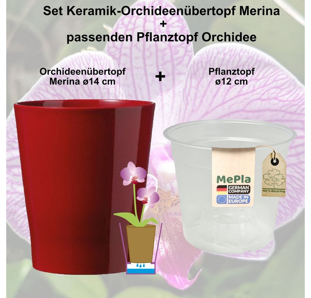 Heimwerkercenter Übertopf MePla - 2 Stück - Übertopf Merina ø 14 Bordeaux + Pflanztopf ø 12