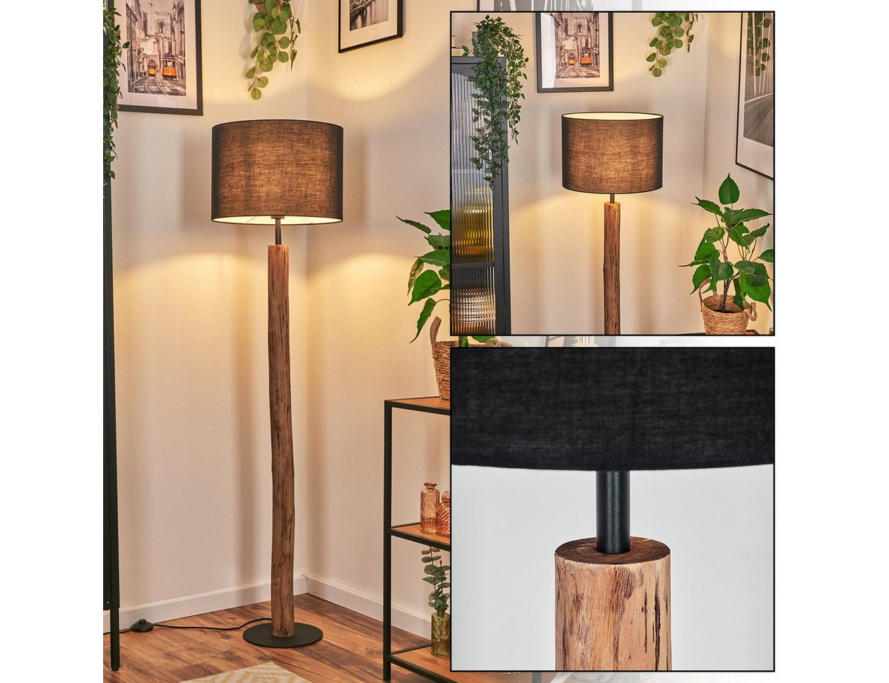 hofstein Stehlampe Stehlampe aus Holz/Metall im skandinavischen Design, Stehleuchte im Boho-Style, Stoffschirm Ø 40cm, E27, 159cm, Fußschalter
