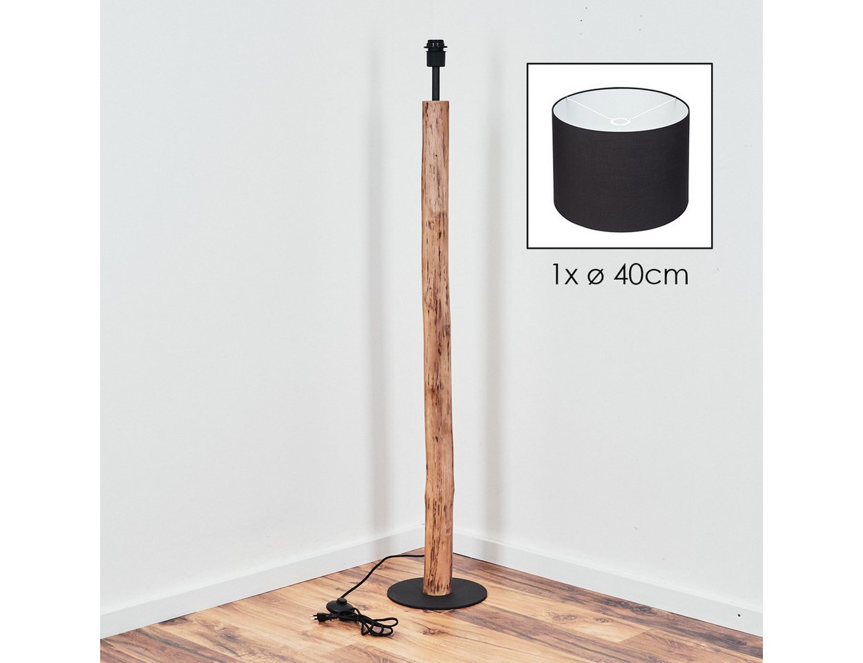 hofstein Stehlampe Stehlampe aus Holz/Metall im skandinavischen Design, Stehleuchte im Boho-Style, Stoffschirm Ø 40cm, E27, 159cm, Fußschalter Bild 2