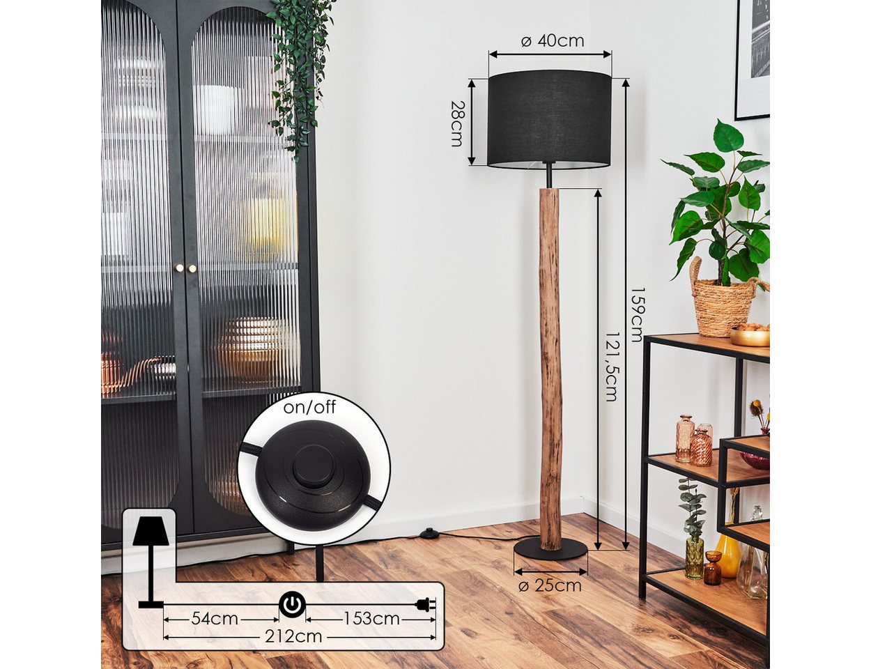 hofstein Stehlampe Stehlampe aus Holz/Metall im skandinavischen Design, Stehleuchte im Boho-Style, Stoffschirm Ø 40cm, E27, 159cm, Fußschalter Bild 4