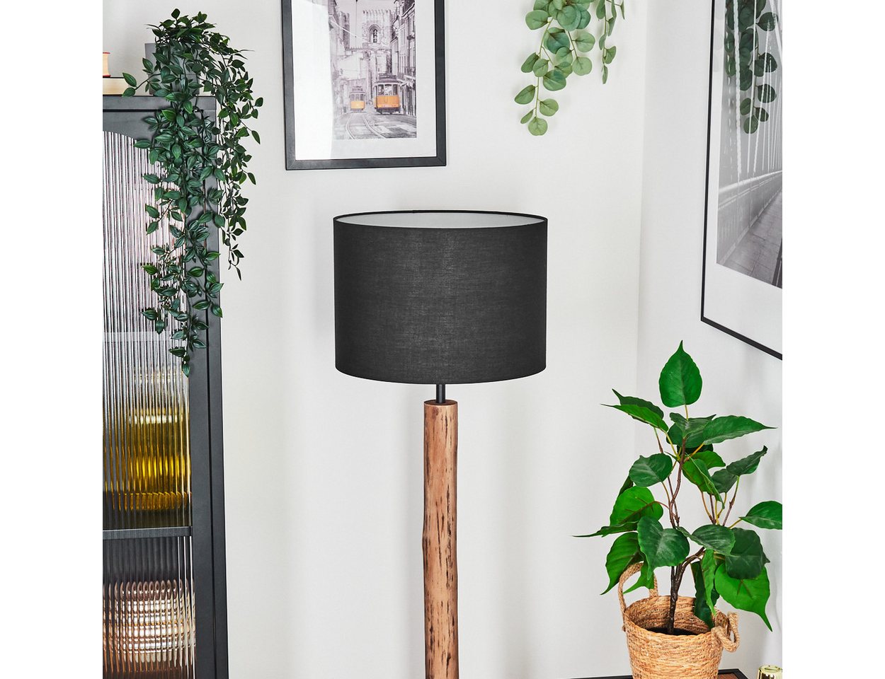 hofstein Stehlampe Stehlampe aus Holz/Metall im skandinavischen Design, Stehleuchte im Boho-Style, Stoffschirm Ø 40cm, E27, 159cm, Fußschalter Bild 5