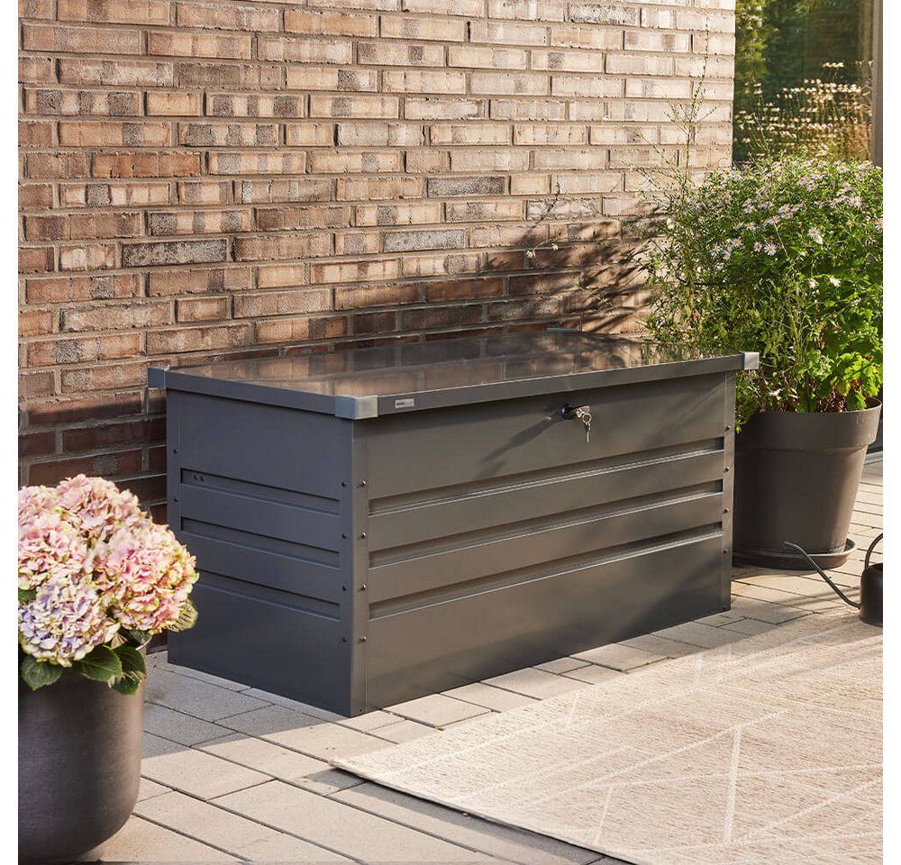 HOME DELUXE Auflagenbox Metallaufbewahrungsbox 600L, 126 x 56 cm 400l, Wetterfest, Gartentruhe, Gartenbox