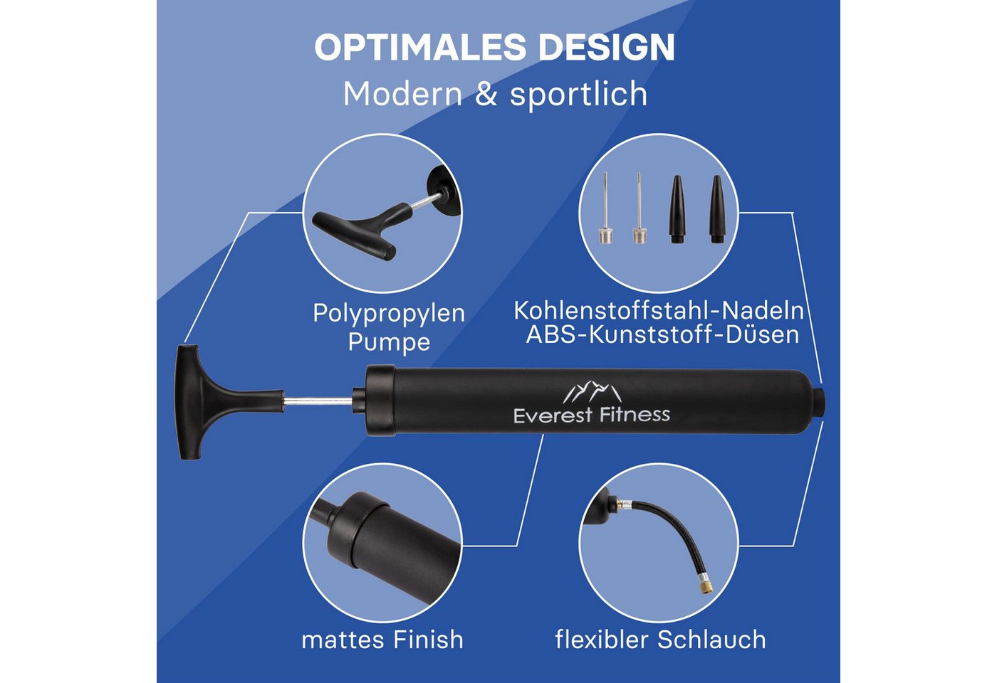 EVEREST FITNESS Luftpumpe Ballpumpe Set mit Nadeln und Schlauch für Fußball und Basketball Bild 2