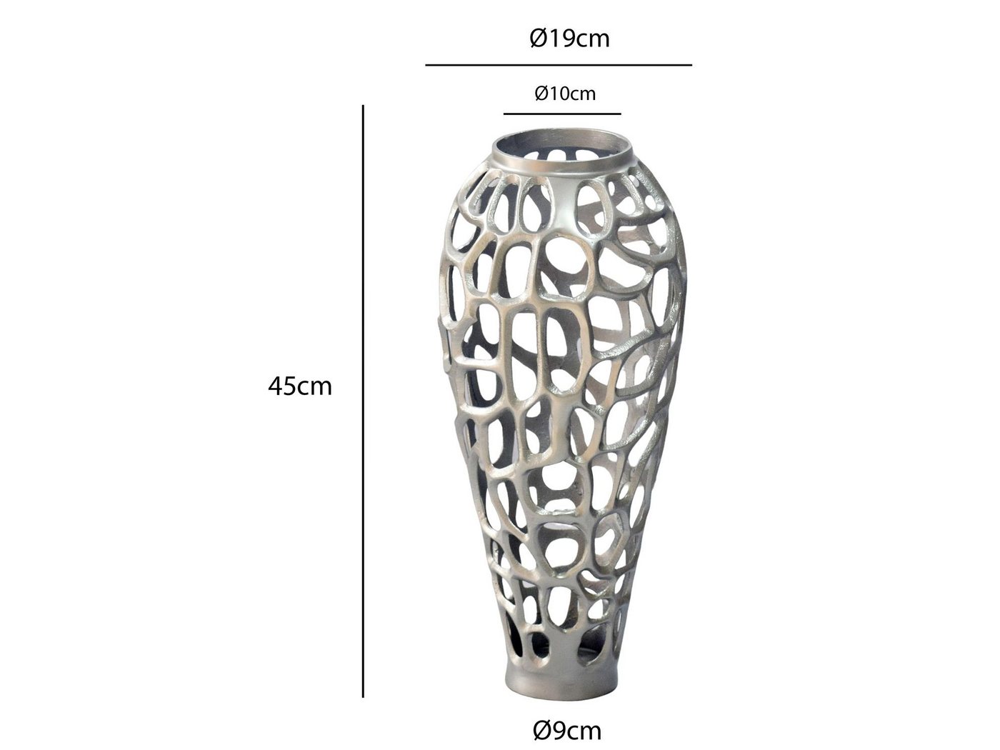 FINEBUY Bodenvase FB77218 Vase 45 cm Silber Standvase Blumenvase Wohndeko Groß (Skulpturale Dekovase für Trockenblumen und Zweige), Große Metallvase aus glänzendem Aluminium Bild 2