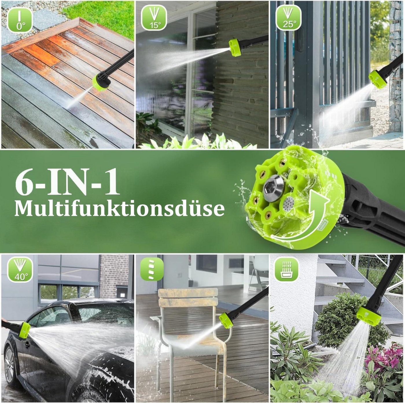 Futicare Akku-Hochdruckreiniger kabellos ideal für Fahrrad,Auto & Garten,kompakt & leicht,2x 24V Akku, Druck max: 100 bar, 6-in-1 Düse, effizient & schonend für Alltag