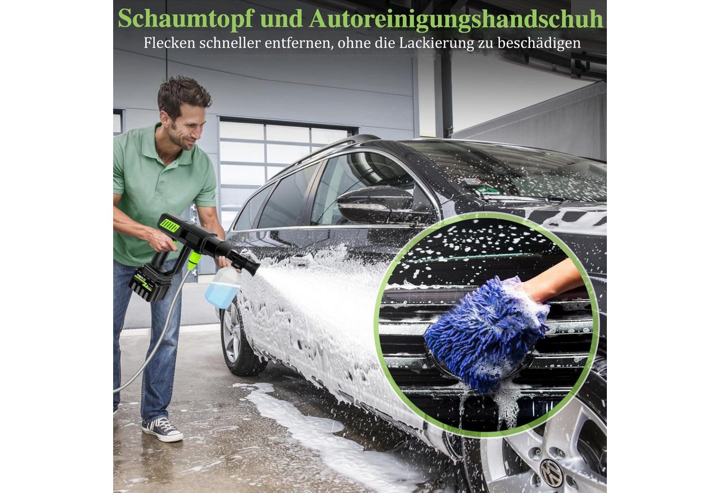 Futicare Akku-Hochdruckreiniger kabellos ideal für Fahrrad,Auto & Garten,kompakt & leicht,2x 24V Akku, Druck max: 100 bar, 6-in-1 Düse, effizient & schonend für Alltag Bild 3