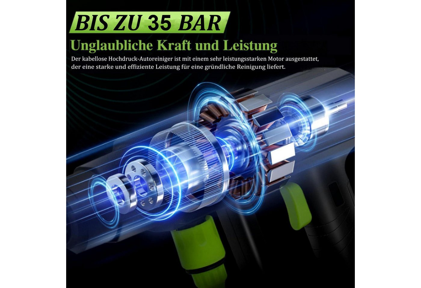 Futicare Akku-Hochdruckreiniger kabellos ideal für Fahrrad,Auto & Garten,kompakt & leicht,2x 24V Akku, Druck max: 100 bar, 6-in-1 Düse, effizient & schonend für Alltag Bild 4