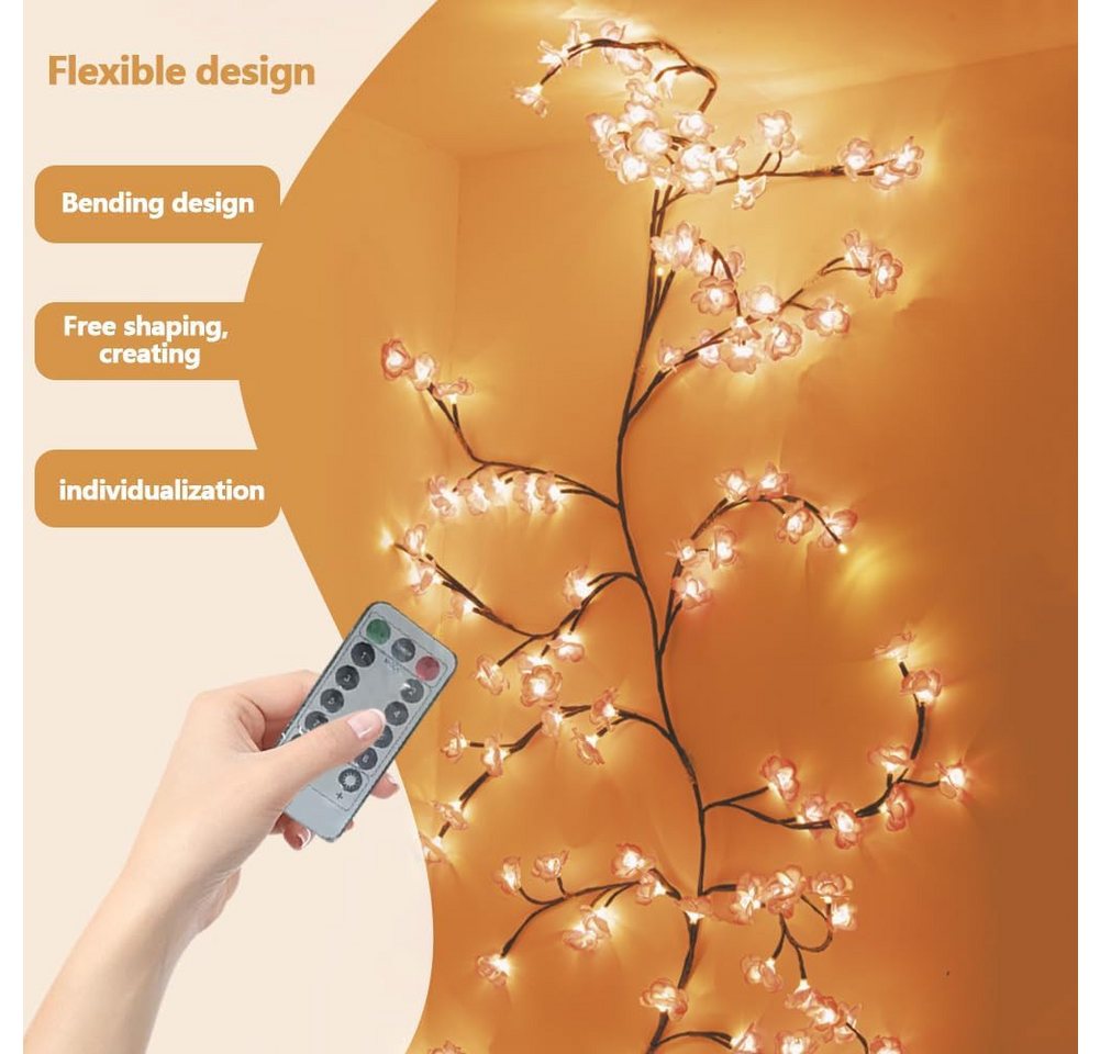 FELIXLEO LED-Lichterkette LED Kirschblüten Zweige 48 LEDs Warmweiß Fernbedienung 1,2 m Bild 3