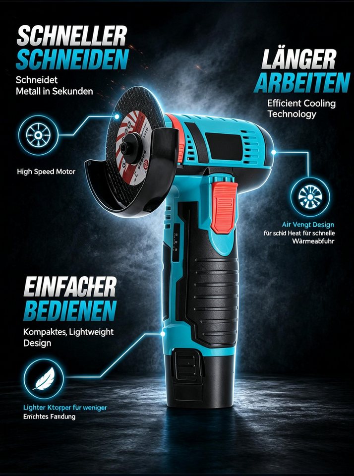 AIBISTAR Akku-Winkelschleifer Mini-Winkelschleifer, 2 Akkus, bürstenlos, tragbar, Perfekt für Heimwerker & Bastler Bild 2
