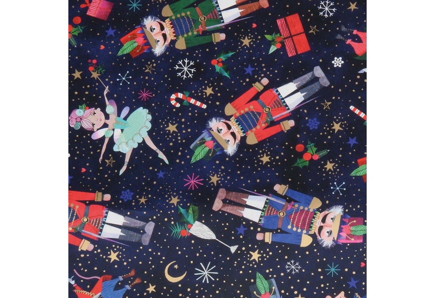 Star Geschenkpapier, Geschenkpapier Nussknacker und Fee 70cm x 2m Rolle dunkelblau / bunt