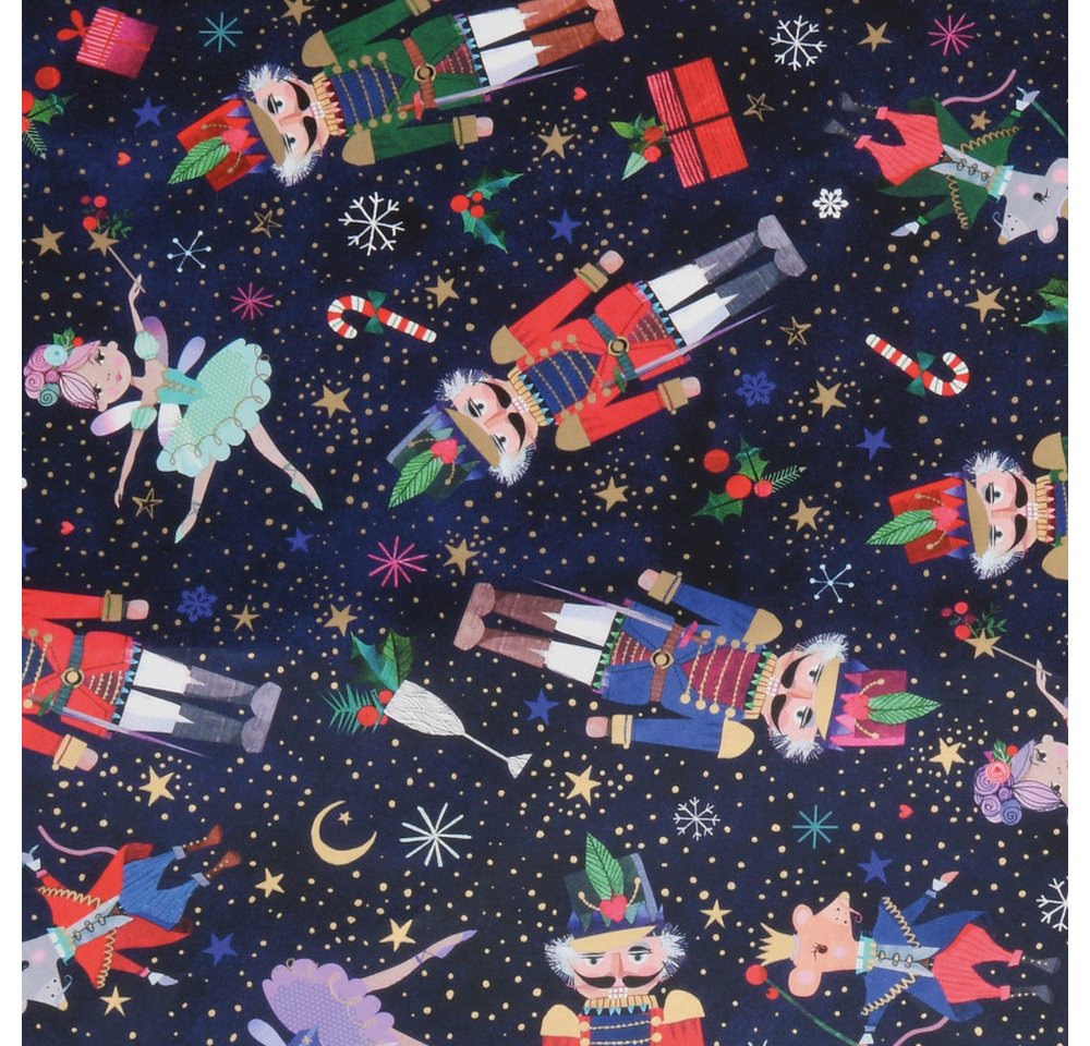 Star Geschenkpapier, Geschenkpapier Nussknacker und Fee 70cm x 2m Rolle dunkelblau / bunt Bild 2