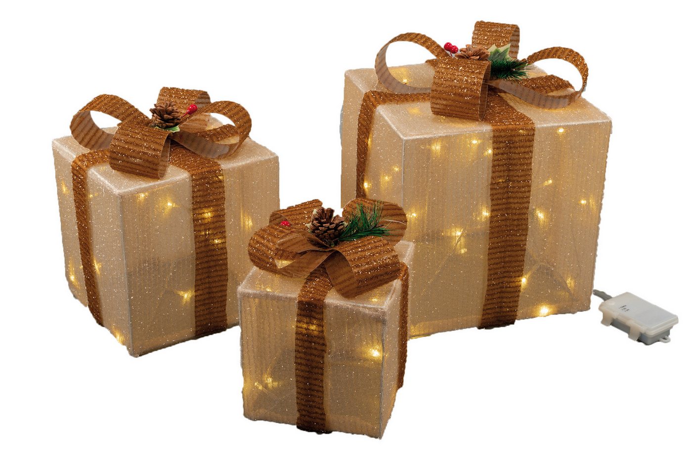 Nipach LED-Lichternetz LED Geschenkwürfel im 3er Set 25cm, 20cm, 15cm Innen & Außen Timer Bild 2
