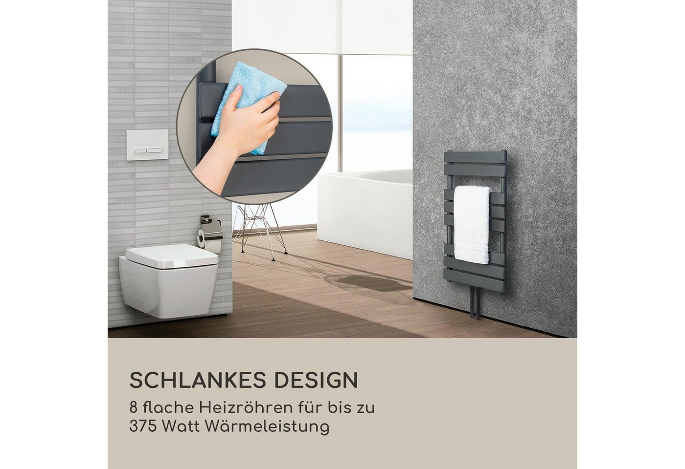 blumfeldt Heizkörper Fairmont, Handtuchtrockner Handtuchwärmer flach Mittelanschluss dunklgrau Bild 2