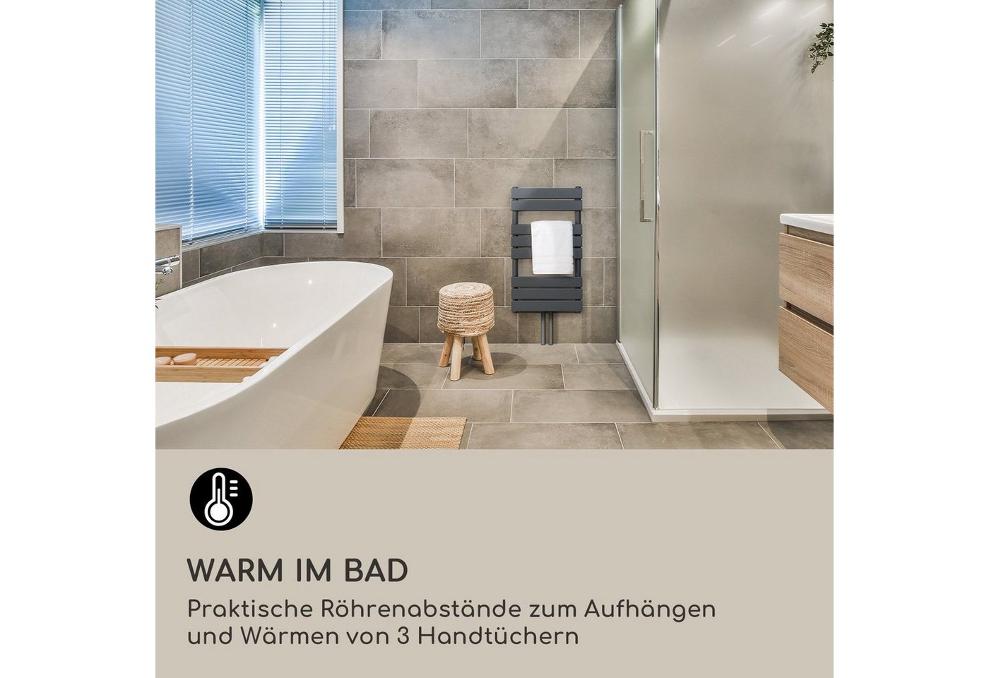 blumfeldt Heizkörper Fairmont, Handtuchtrockner Handtuchwärmer flach Mittelanschluss dunklgrau Bild 3