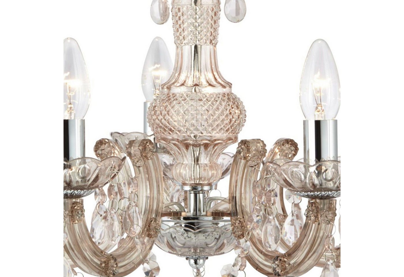 Licht-Erlebnisse Kronleuchter MARIE THERESE, ohne Leuchtmittel, Natur 5-flammig E14 Glas Klassisch Wohnzimmer