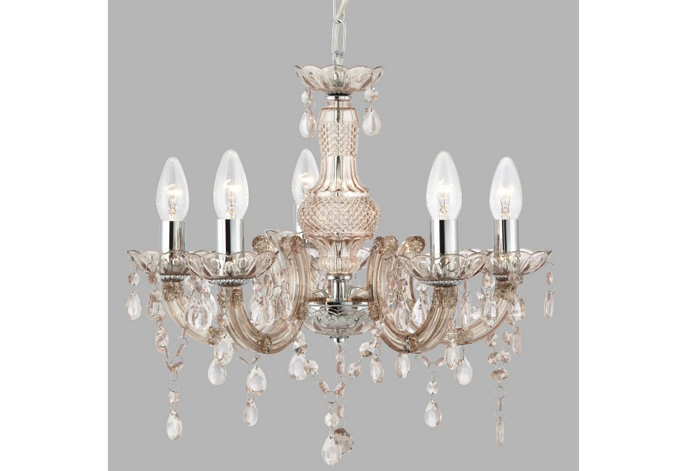Licht-Erlebnisse Kronleuchter MARIE THERESE, ohne Leuchtmittel, Natur 5-flammig E14 Glas Klassisch Wohnzimmer Bild 3