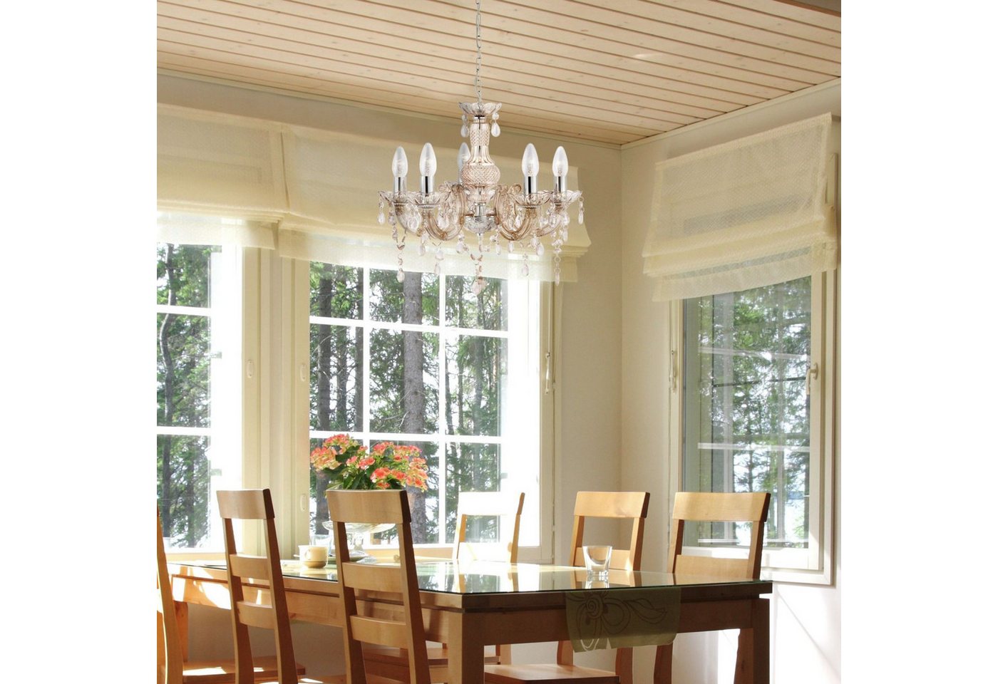 Licht-Erlebnisse Kronleuchter MARIE THERESE, ohne Leuchtmittel, Natur 5-flammig E14 Glas Klassisch Wohnzimmer Bild 4
