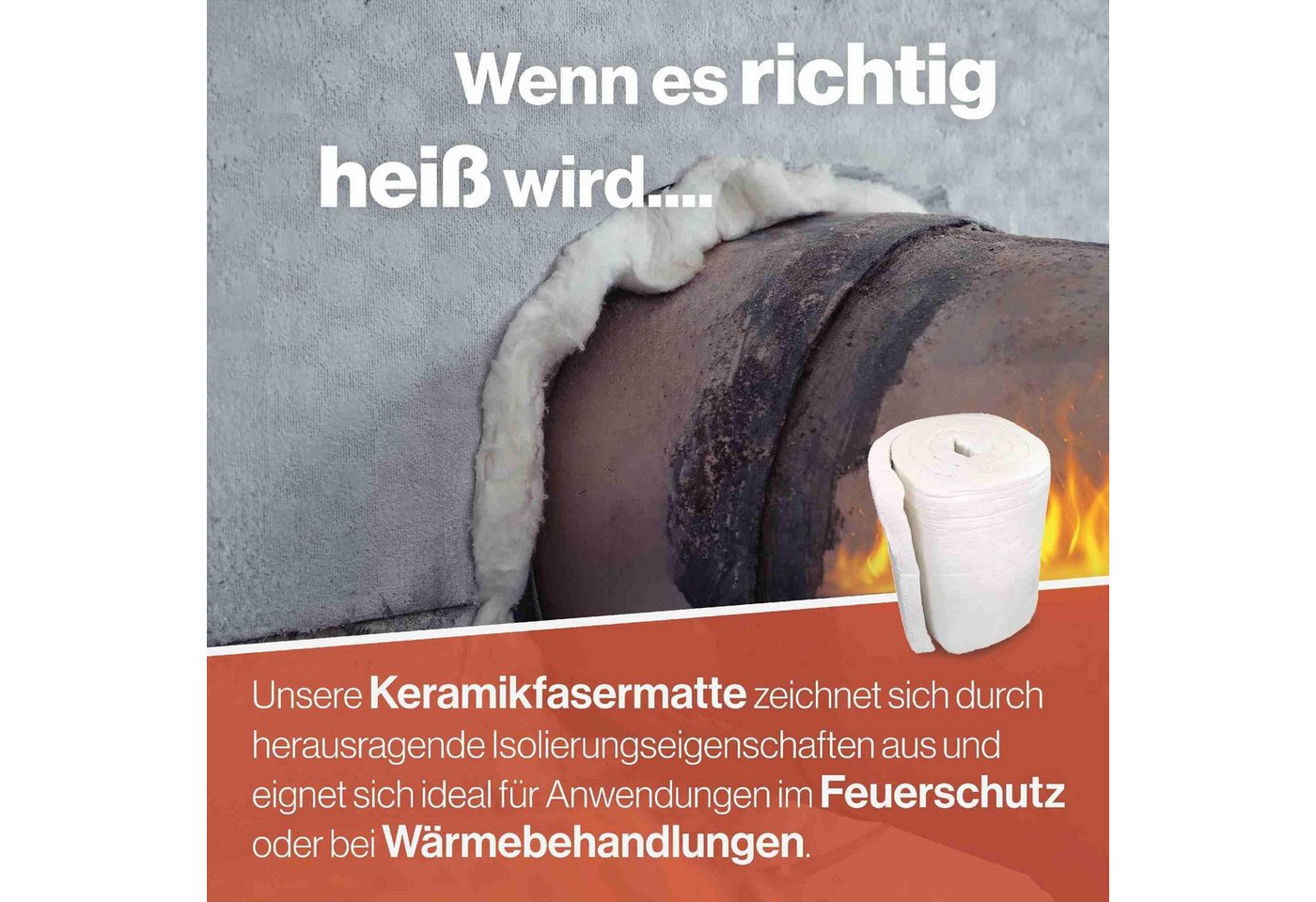Feuerfest 123 GmbH Glasgewebematte Hochtemperatur Isolierung 1400AZ - 25mm - 128KG/m3, - Hochtemperatur-Isolierung - Keramikfaserdecke - Auch als Isolierung
