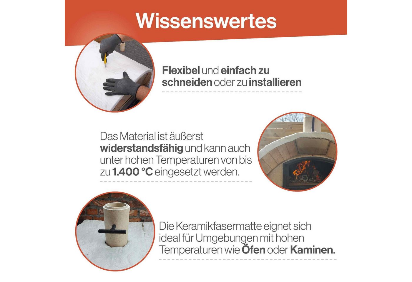 Feuerfest 123 GmbH Glasgewebematte Hochtemperatur Isolierung 1400AZ - 25mm - 128KG/m3, - Hochtemperatur-Isolierung - Keramikfaserdecke - Auch als Isolierung Bild 5