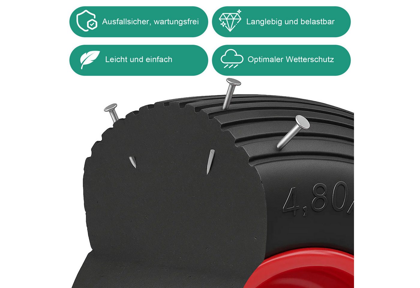 Youyijia Schubkarre PU Schubkarrenrad Vollgummi 15 Zoll Schubkarrenrad 4.80/4.00-8 Ø 380mm Bild 2