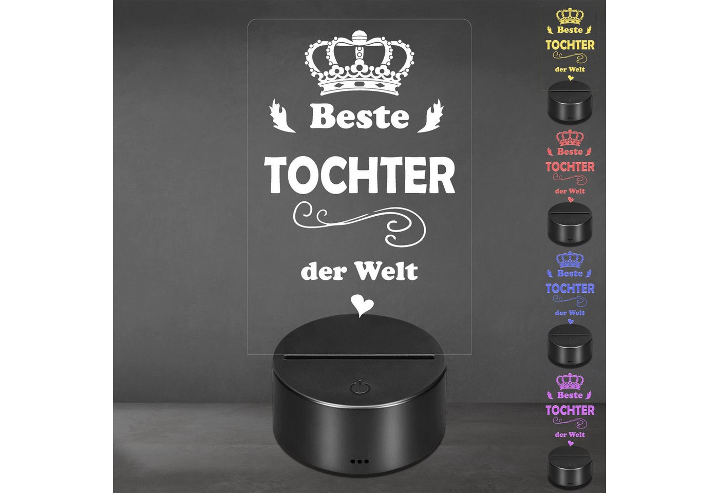 Lieblingsmensch LED Nachtlicht mit Gravur, Beste Tochter, Acryl-Lampe mit romantischem Spruch, LED fest integriert, Farbwechsel oder feste Farbe mit Fernbedienung & Touch, Dekolampe zur Hochzeit, Geburtstag, Verlobung & Jahrestag Bild 3