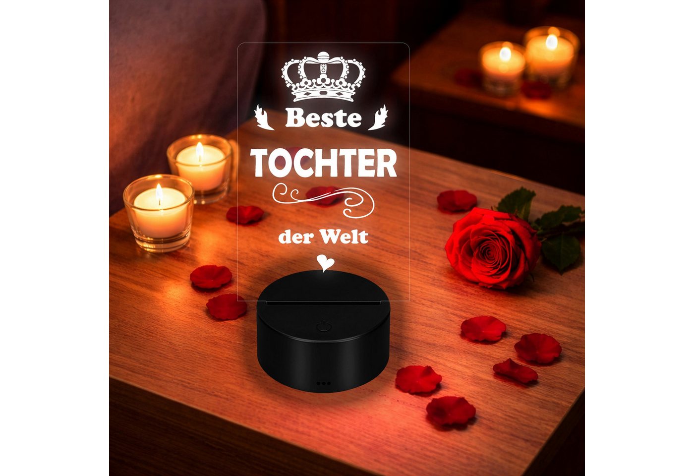 Lieblingsmensch LED Nachtlicht mit Gravur, Beste Tochter, Acryl-Lampe mit romantischem Spruch, LED fest integriert, Farbwechsel oder feste Farbe mit Fernbedienung & Touch, Dekolampe zur Hochzeit, Geburtstag, Verlobung & Jahrestag Bild 4