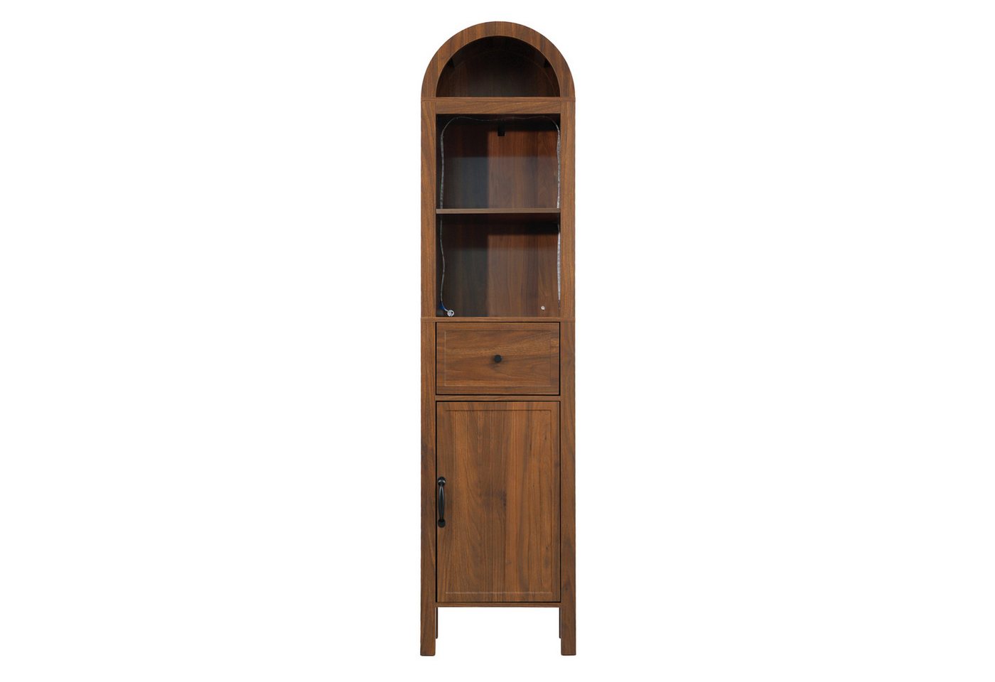 Flieks Badkommode schmal Hochschrank Bogenform mit LED-Beleuchtung, Schubladen (wendbare Tür Links-Rechts-Design, Magnetverschluss, Soft-Close-Funktion, 1 St., 40x30x163 cm, Multifunktionsschrank), Badezimmerschrank mit verstellbarer Einlegeböden Walnussholzfarbe
