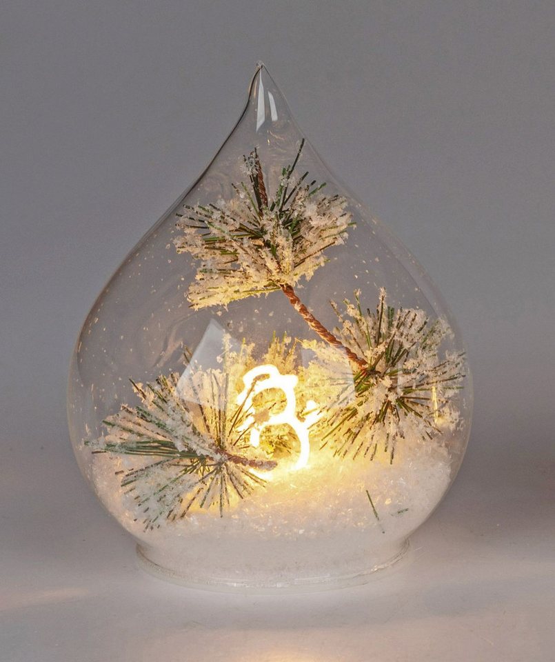 formano LED Dekolicht LED Weihnachtsdeko aus Glas, Schneemann-Tropfen mit Timer, 16 cm, LED fest integriert