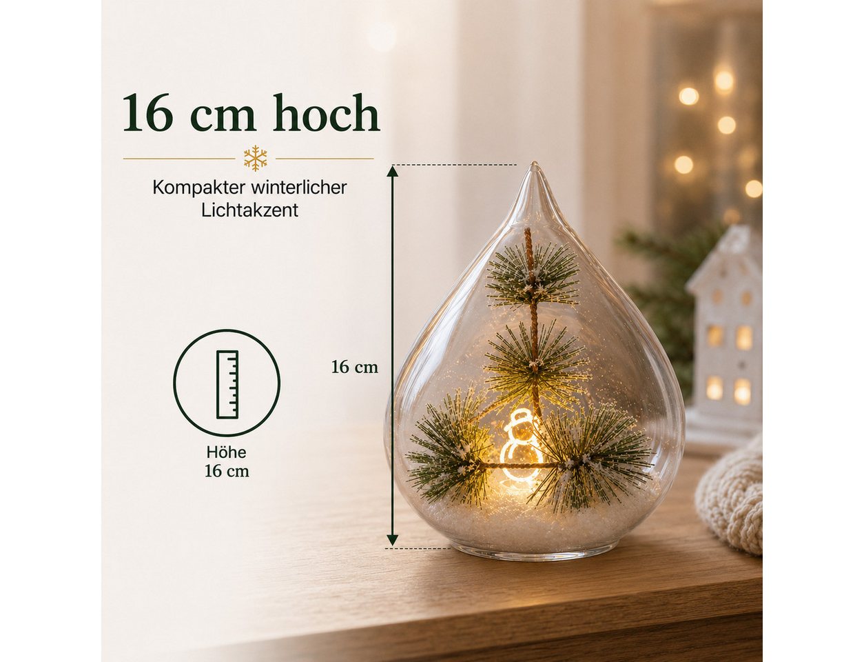 formano LED Dekolicht LED Weihnachtsdeko aus Glas, Schneemann-Tropfen mit Timer, 16 cm, LED fest integriert Bild 2