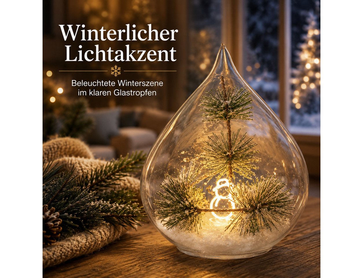 formano LED Dekolicht LED Weihnachtsdeko aus Glas, Schneemann-Tropfen mit Timer, 16 cm, LED fest integriert Bild 4