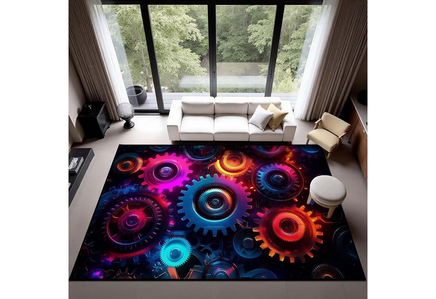 Jumpeak Teppich Cyberpunk-Teppich mit leuchtenden Zahnrädern, Weihnachtsgeschenk, Rechteck, Höhe: 5 mm, Rectangular, 5mm dick, faux cashmere, indoor rug, machine-washable rug