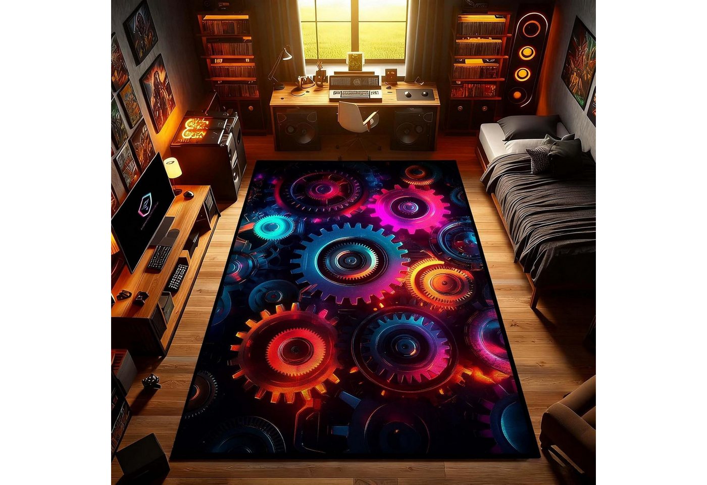 Jumpeak Teppich Cyberpunk-Teppich mit leuchtenden Zahnrädern, Weihnachtsgeschenk, Rechteck, Höhe: 5 mm, Rectangular, 5mm dick, faux cashmere, indoor rug, machine-washable rug Bild 2