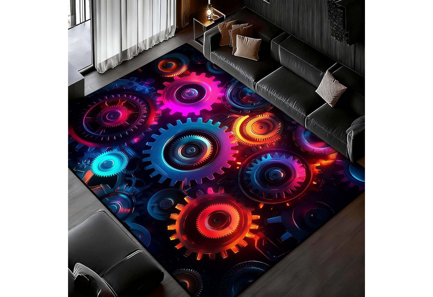 Jumpeak Teppich Cyberpunk-Teppich mit leuchtenden Zahnrädern, Weihnachtsgeschenk, Rechteck, Höhe: 5 mm, Rectangular, 5mm dick, faux cashmere, indoor rug, machine-washable rug Bild 3