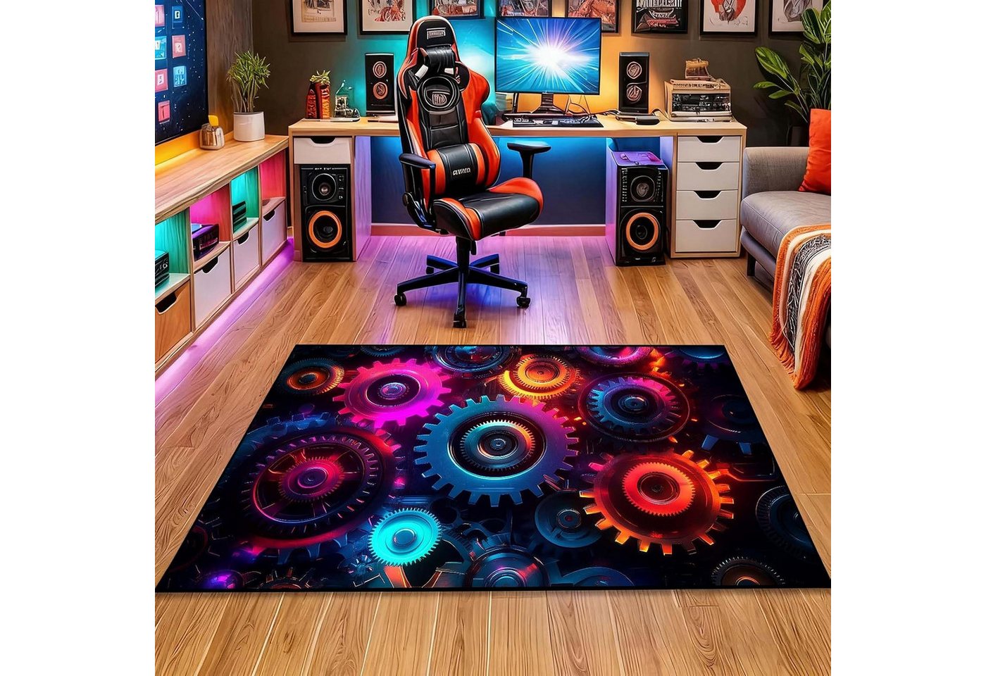 Jumpeak Teppich Cyberpunk-Teppich mit leuchtenden Zahnrädern, Weihnachtsgeschenk, Rechteck, Höhe: 5 mm, Rectangular, 5mm dick, faux cashmere, indoor rug, machine-washable rug Bild 5