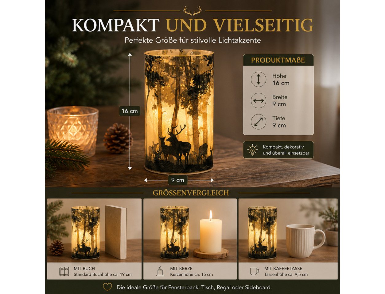 formano LED Dekolicht LED Deko Licht Winterdeko Leuchtglas mit Hirschmotiv mattes Glas 16cm, LED fest integriert Bild 2