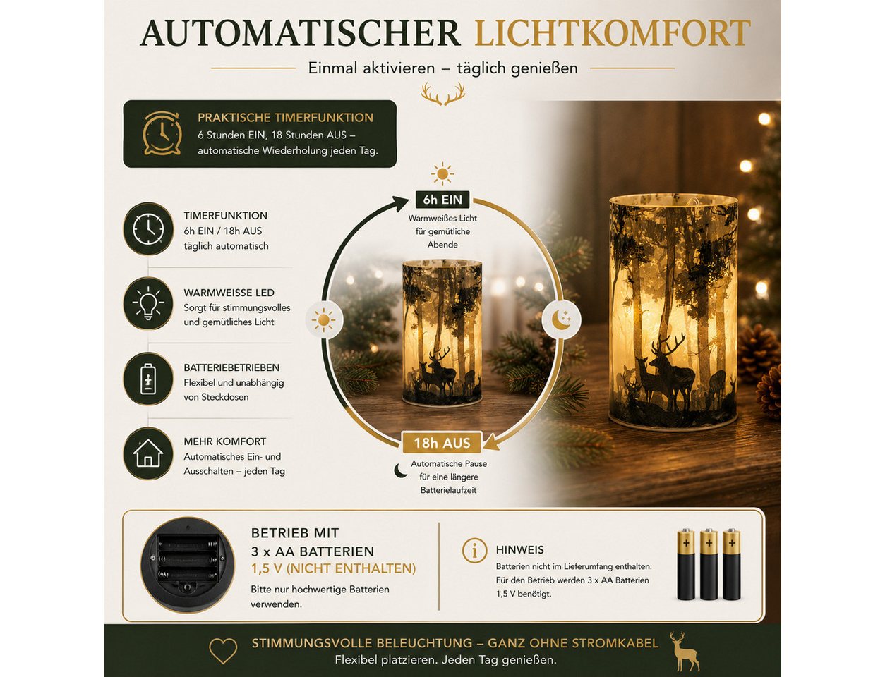 formano LED Dekolicht LED Deko Licht Winterdeko Leuchtglas mit Hirschmotiv mattes Glas 16cm, LED fest integriert Bild 4