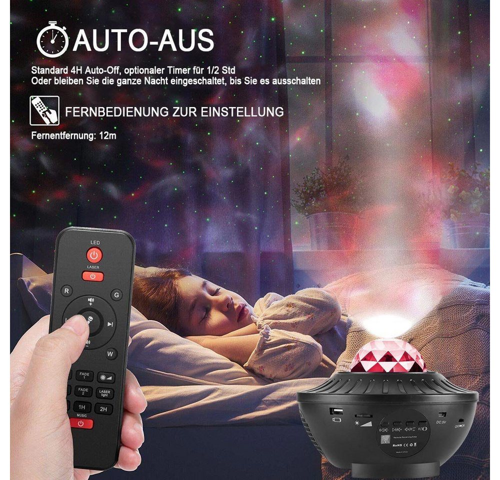 feinlux LED Nachtlicht LED Sternenhimmel Projektor Galaxy Light, LED fest integriert, Kaltweiß, für Kinder und Erwachsene, Zimmerdekoration Bild 2