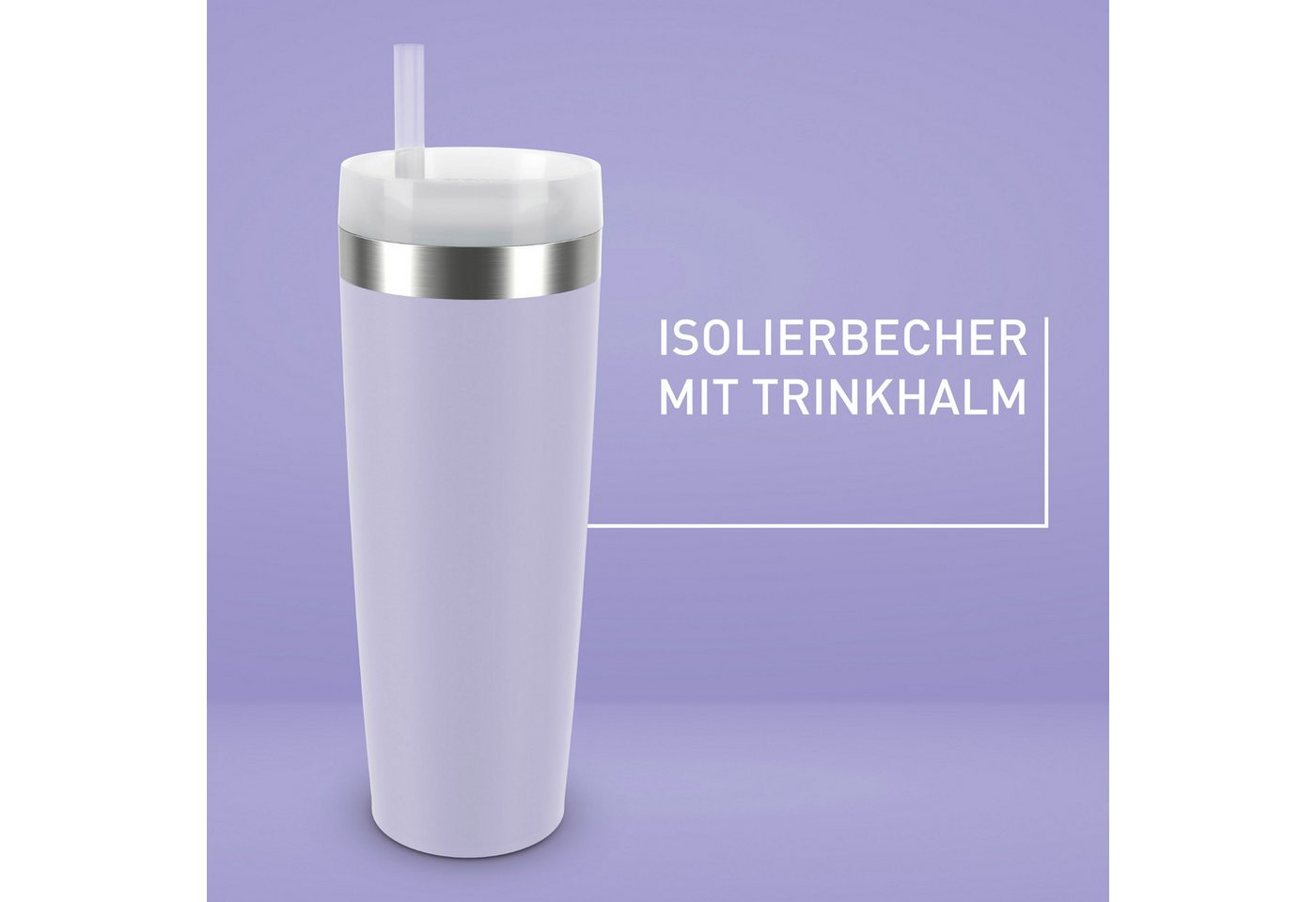 Emsa Trinkflasche Travel Mug Cool³, integrierter Strohhalm, 0,5 L, 12 h kühl (mit Eiswürfeln bis zu 24 h)