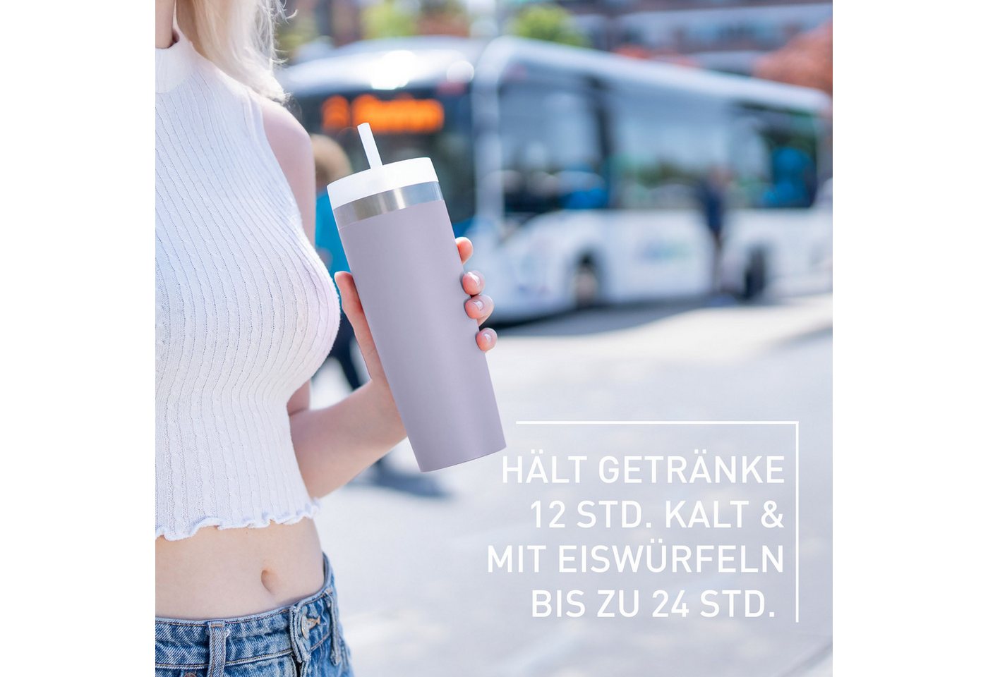 Emsa Trinkflasche Travel Mug Cool³, integrierter Strohhalm, 0,5 L, 12 h kühl (mit Eiswürfeln bis zu 24 h) Bild 4