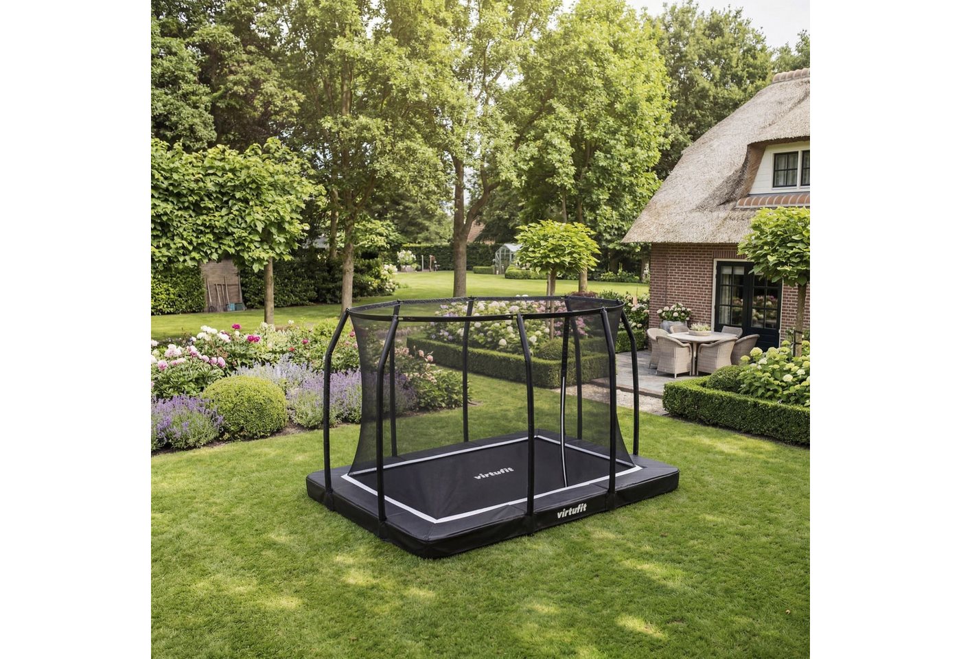 VirtuFit Bodentrampolin VirtuFit Boden Eingebautes Trampolin mit Sicherheitsnetz - 183 x 274 c Bild 5