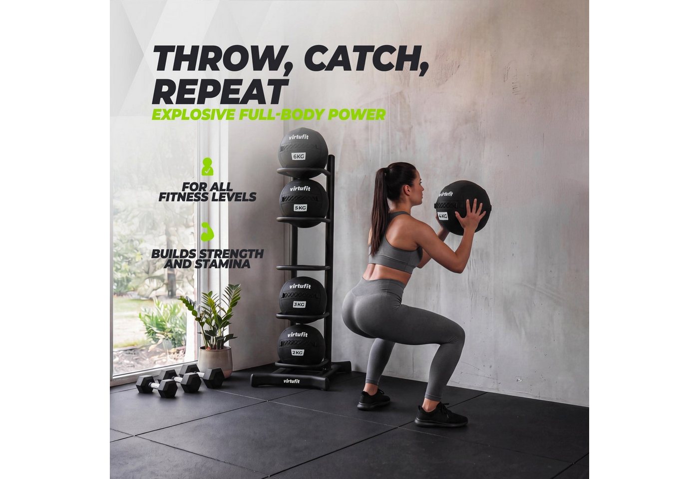 VirtuFit Medizinball VirtuFit Premium Wall Ball Pro 14 kg, 35 cm, griffig, robust Bild 4